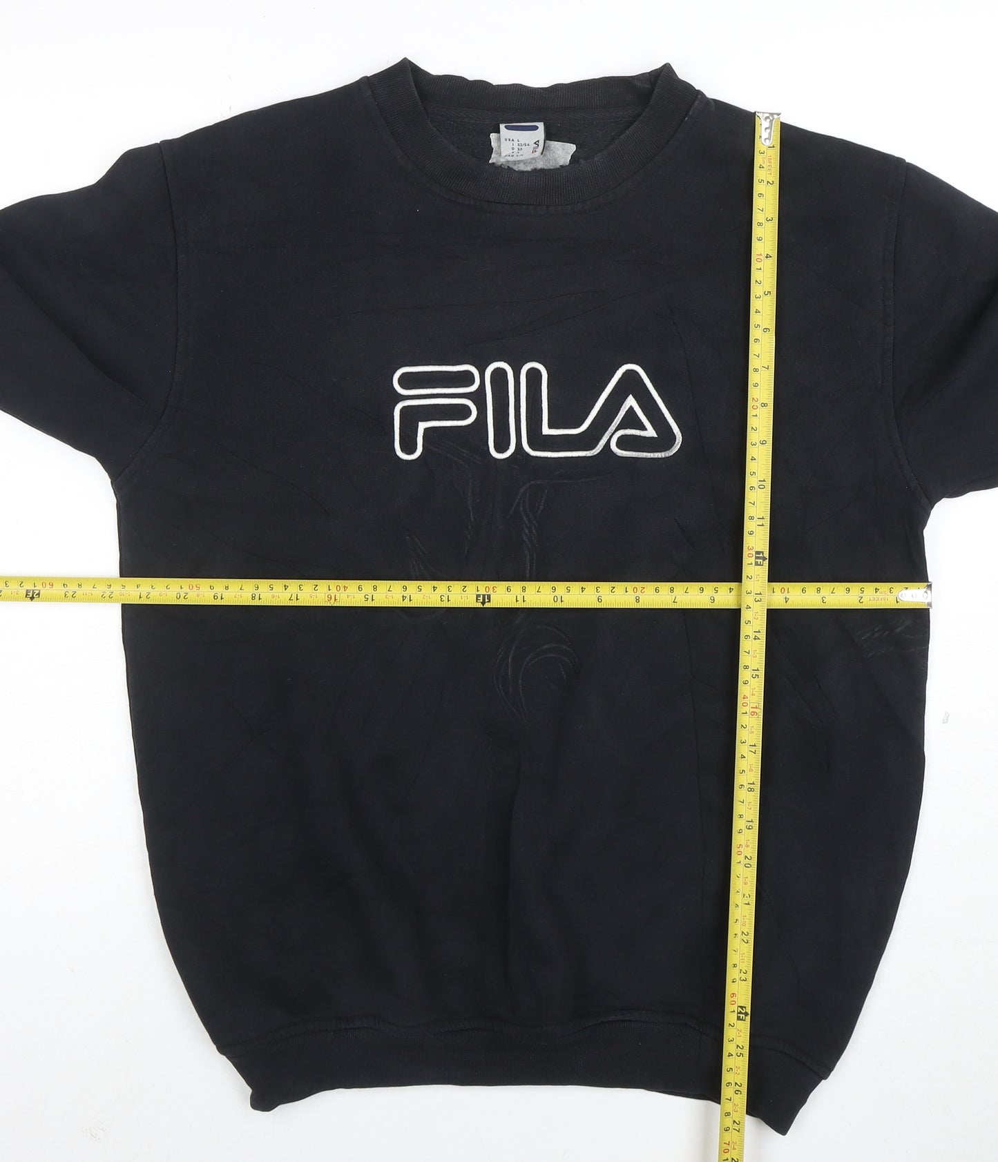 FILA Mens Black Pullover Sweatshirt L Logo Crew Neck Sportswear