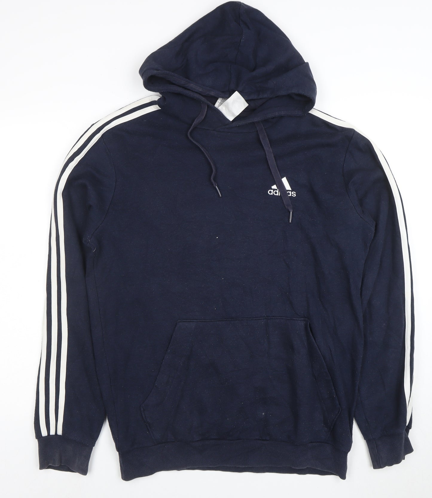 Adidas Mens Navy Hoodie Size M Cotton Blend Pullover Three Stripe