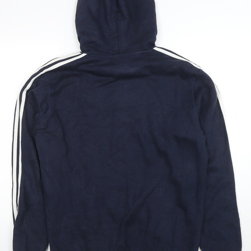 Adidas Mens Navy Hoodie Size M Cotton Blend Pullover Three Stripe