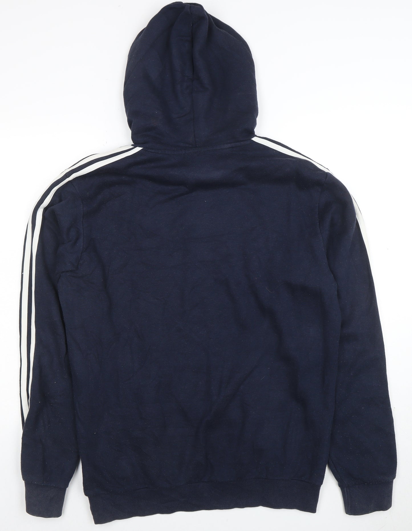 Adidas Mens Navy Hoodie Size M Cotton Blend Pullover Three Stripe