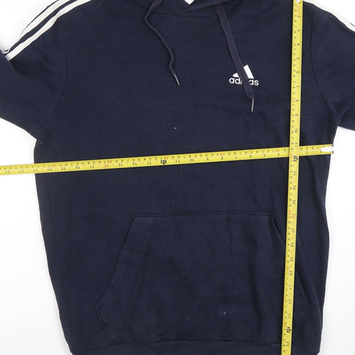 Adidas Mens Navy Hoodie Size M Cotton Blend Pullover Three Stripe