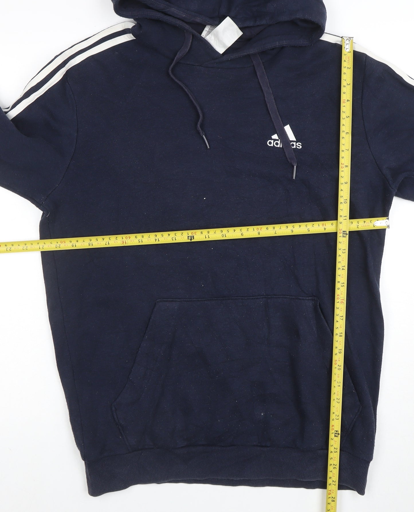 Adidas Mens Navy Hoodie Size M Cotton Blend Pullover Three Stripe