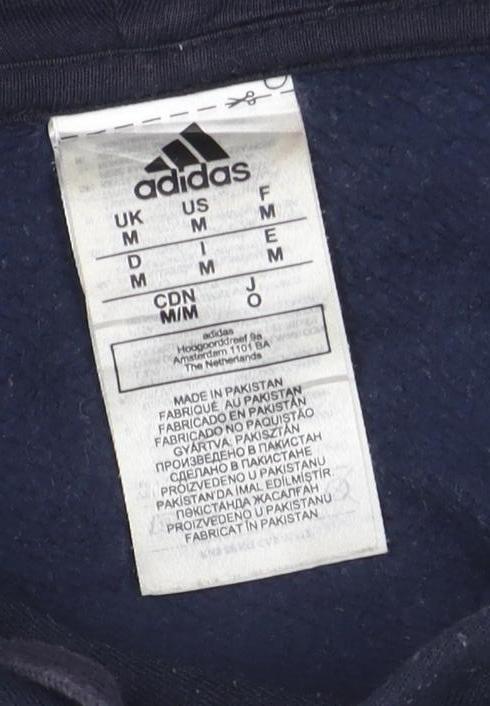 Adidas Mens Navy Hoodie Size M Cotton Blend Pullover Three Stripe