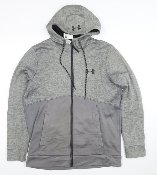 Under Armour Men Grey Full Zip Hooded Fleece Hoodie Size M