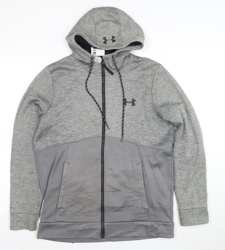 Under Armour Men Grey Full Zip Hooded Fleece Hoodie Size M