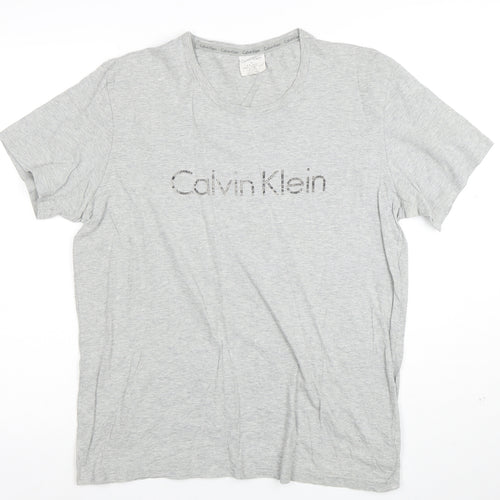 Calvin Klein Men's Grey Logo Crew Neck Cotton T-Shirt Size M