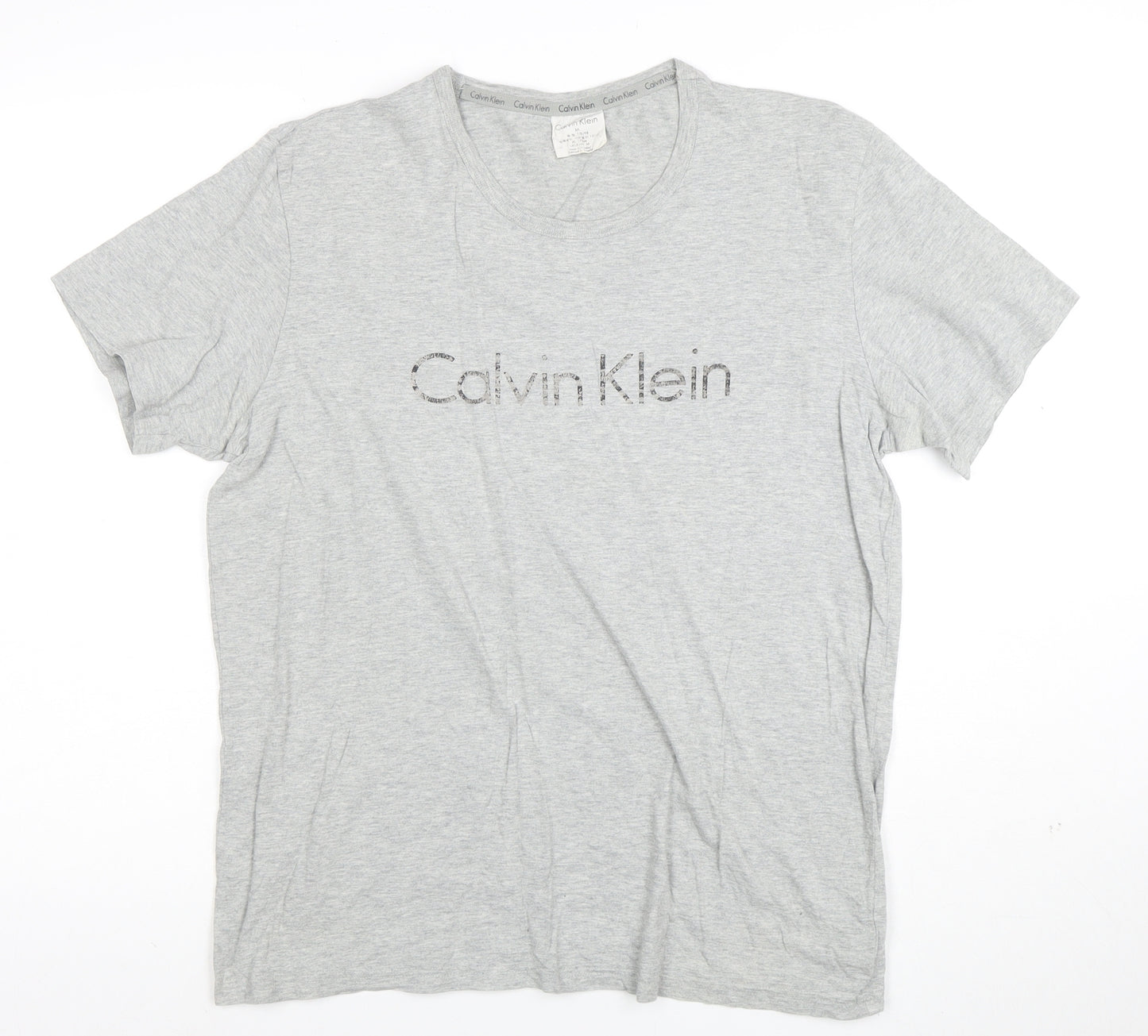 Calvin Klein Men's Grey Logo Crew Neck Cotton T-Shirt Size M