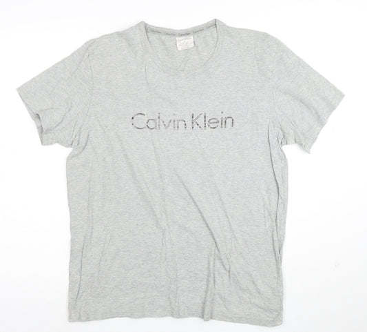 Calvin Klein Men's Grey Logo Crew Neck Cotton T-Shirt Size M