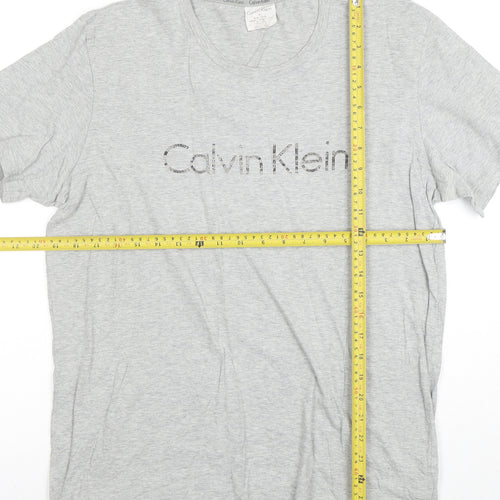 Calvin Klein Men's Grey Logo Crew Neck Cotton T-Shirt Size M