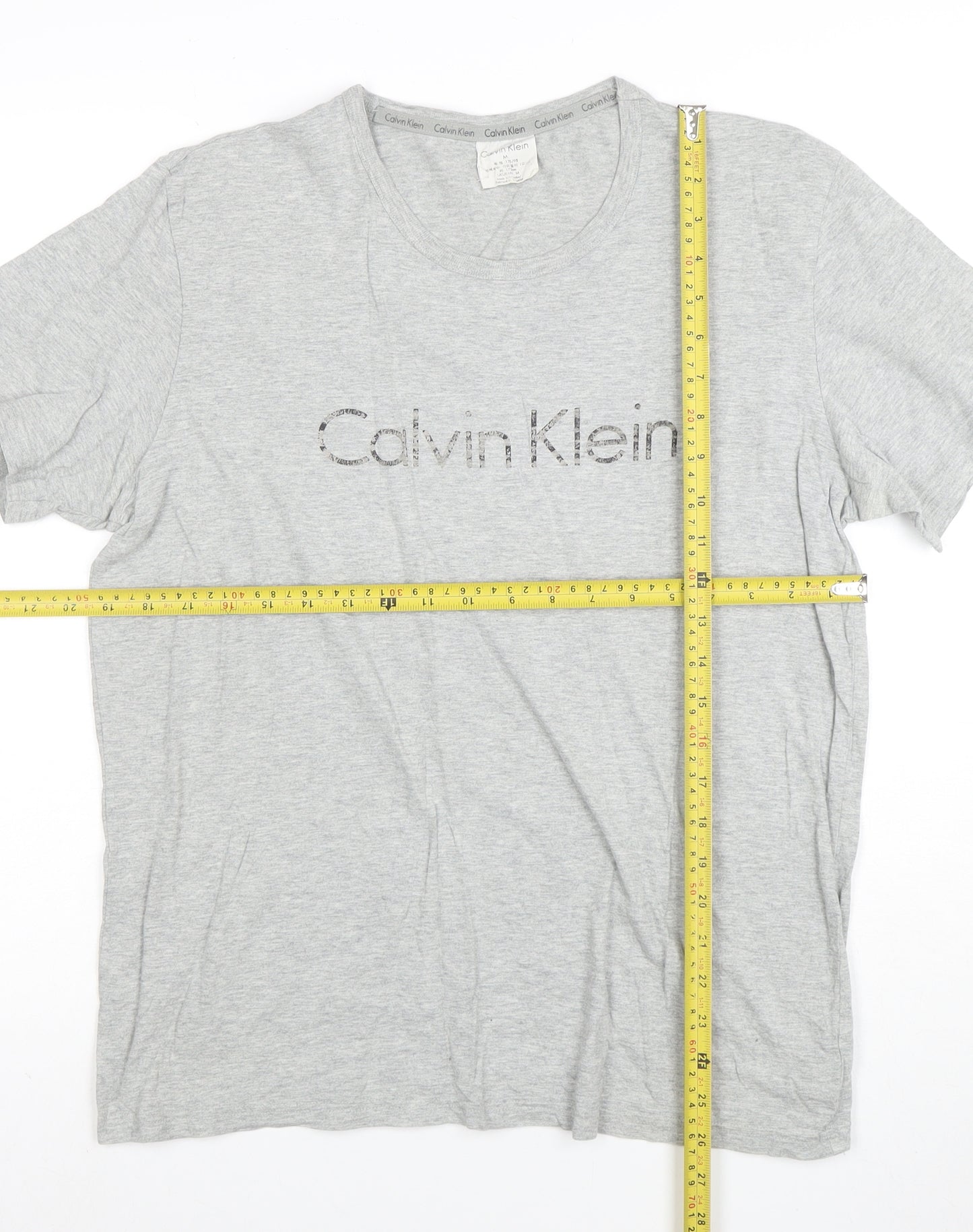 Calvin Klein Men's Grey Logo Crew Neck Cotton T-Shirt Size M