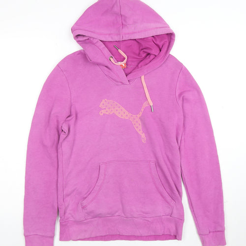 Puma Womens Pink Pullover Hoodie Size 10 Cotton Blend Logo Design