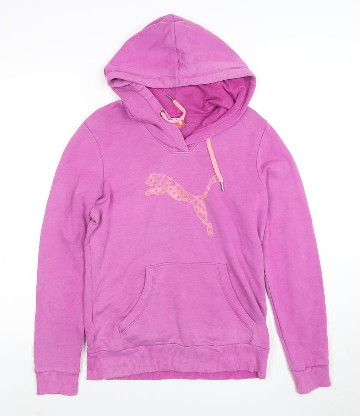 Puma Womens Pink Pullover Hoodie Size 10 Cotton Blend Logo Design