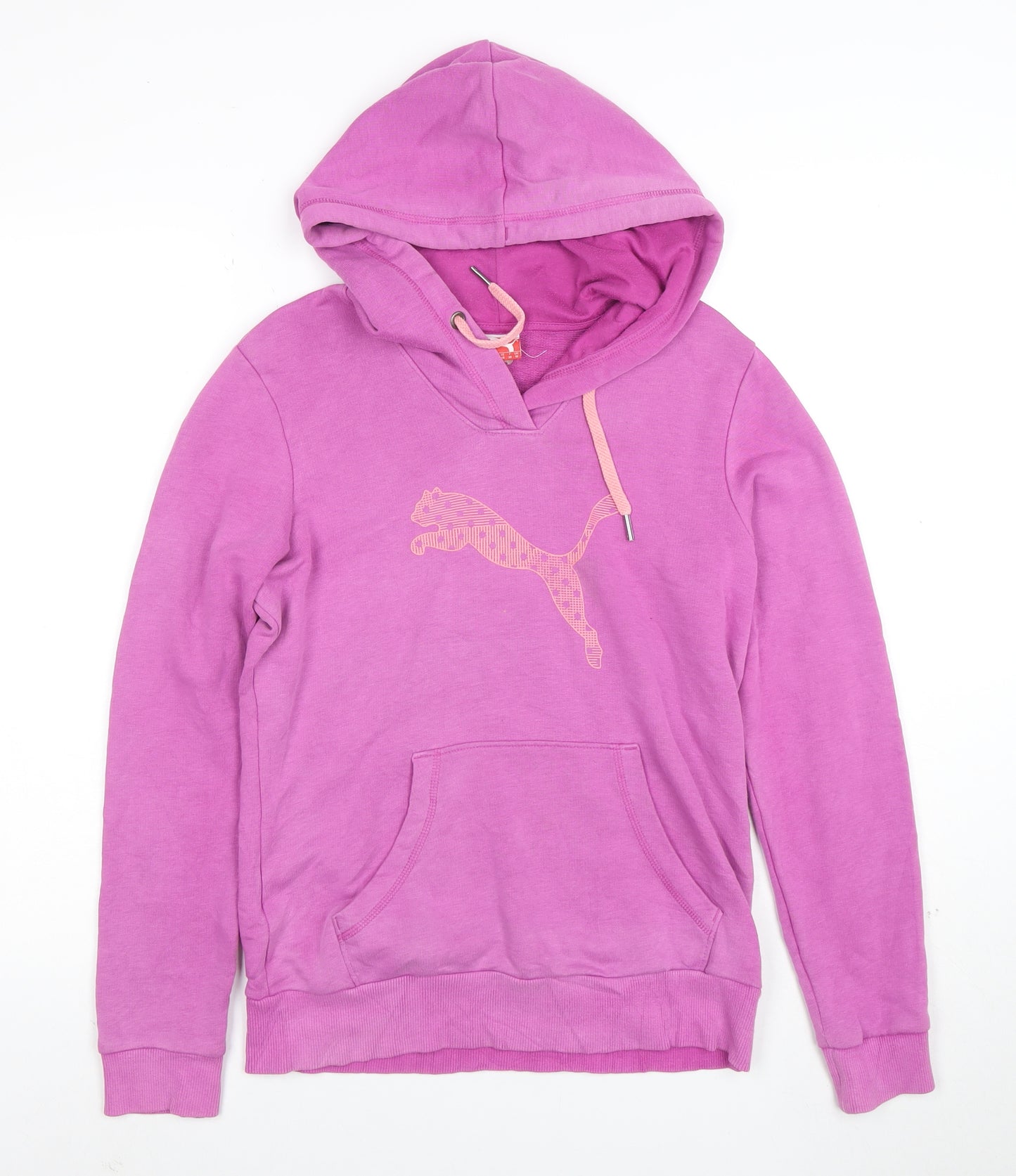 Puma Womens Pink Pullover Hoodie Size 10 Cotton Blend Logo Design
