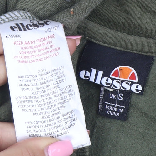 Ellesse Men's Green Pullover Hoodie Small Logo Fleece Sweatshirt