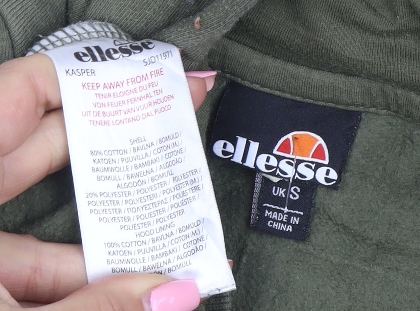Ellesse Men's Green Pullover Hoodie Small Logo Fleece Sweatshirt