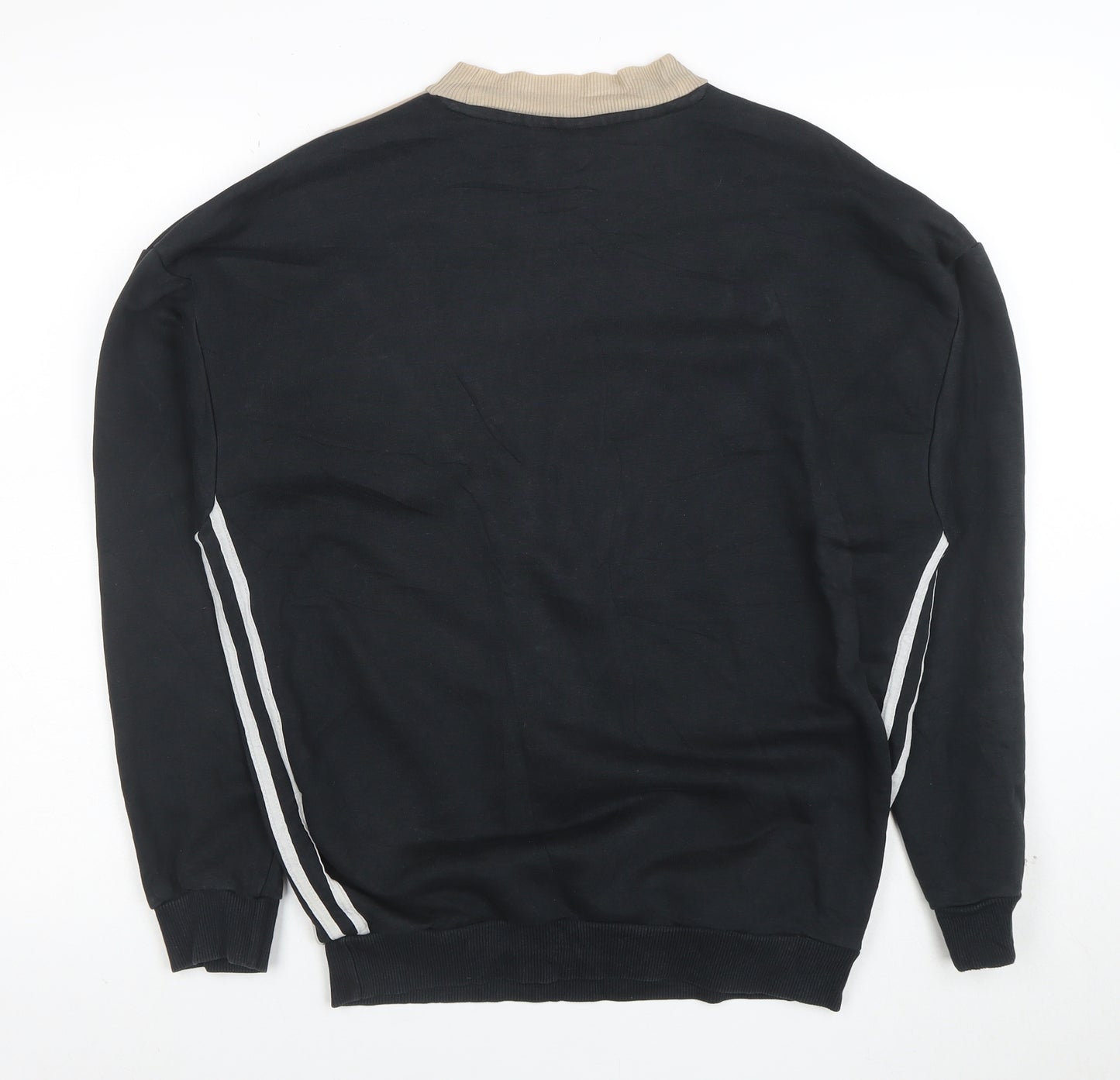 Adidas Women Beige Black Logo Pullover Sweatshirt Size 10