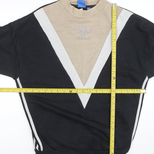 Adidas Women Beige Black Logo Pullover Sweatshirt Size 10