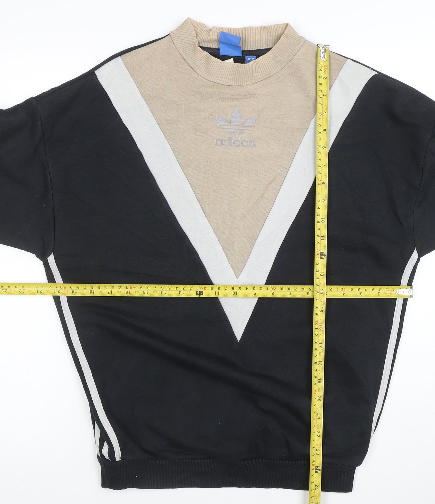 Adidas Women Beige Black Logo Pullover Sweatshirt Size 10