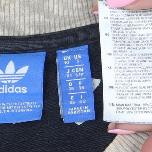 Adidas Women Beige Black Logo Pullover Sweatshirt Size 10