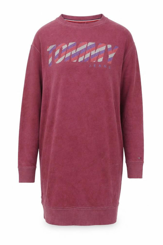 Front view of Tommy Jeans Women's Red Long Sleeve T-Shirt Dress, size S