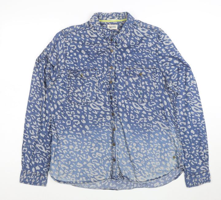 Tommy Hilfiger Women Blue Animal Print Denim Button-Up Shirt XL