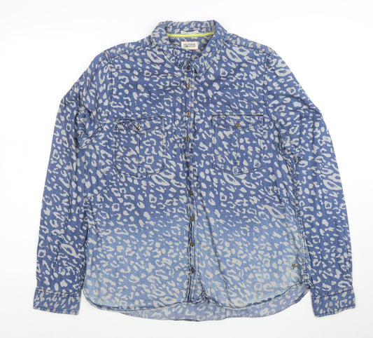 Tommy Hilfiger Women Blue Animal Print Denim Button-Up Shirt XL