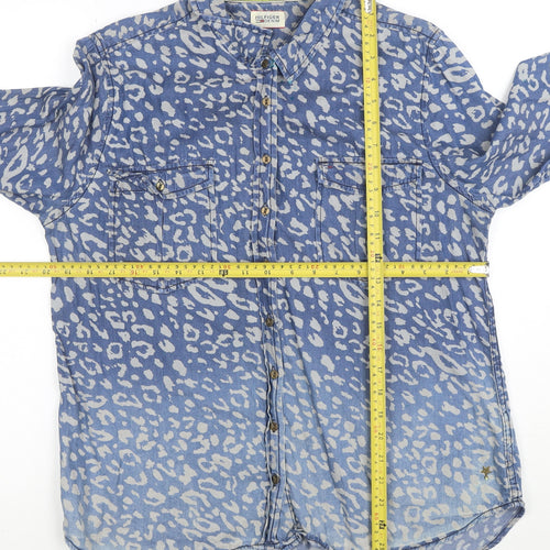 Tommy Hilfiger Women Blue Animal Print Denim Button-Up Shirt XL