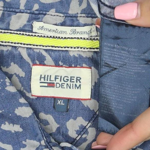 Tommy Hilfiger Women Blue Animal Print Denim Button-Up Shirt XL