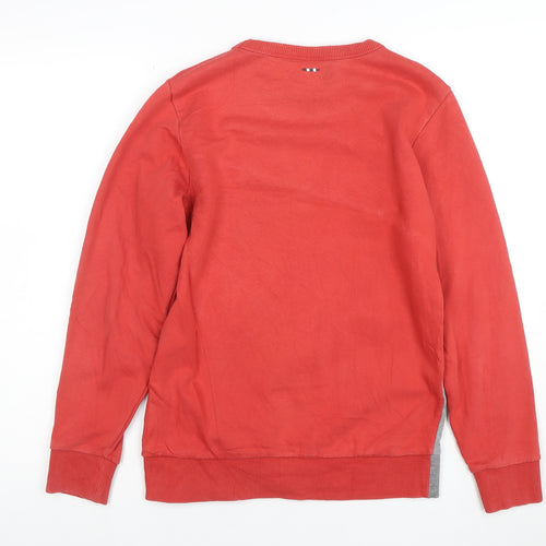 Napapijri Boys Red Grey Pullover Sweatshirt Size 12 Cotton Blend Logo Graphic