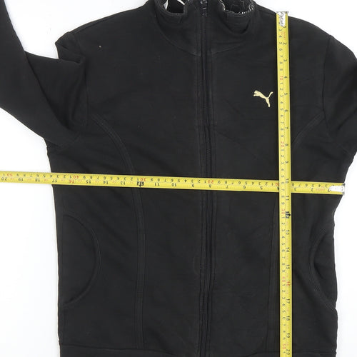 Puma Women's Black Size 12 Full Zip Sweatshirt with Gold Logo