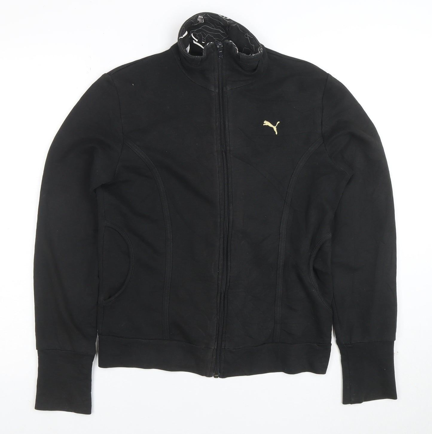 Puma Women's Black Size 12 Full Zip Sweatshirt with Gold Logo