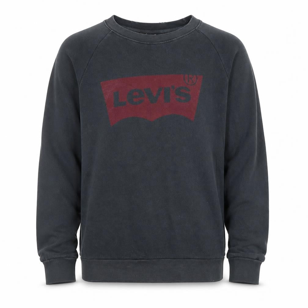 Front view of Levi's Men's Black Crew Neck Graphic Logo Pullover Sweatshirt, size S
