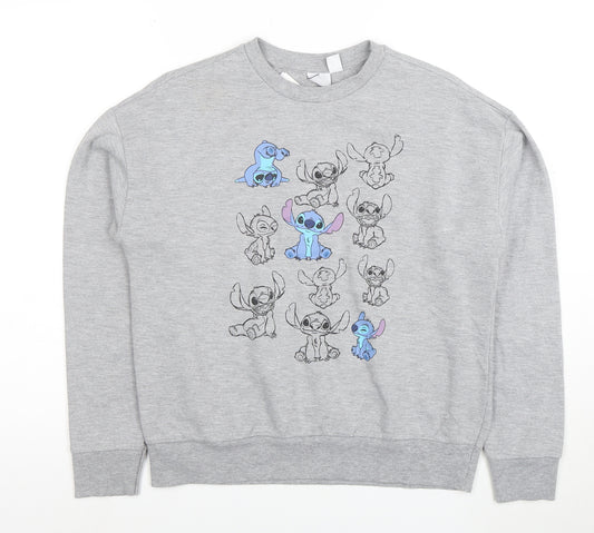 Disney Women's Grey Stitch Sweatshirt XS Crew Neck Pullover