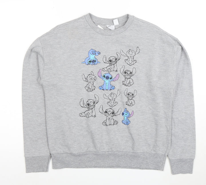 Disney Women's Grey Stitch Sweatshirt XS Crew Neck Pullover