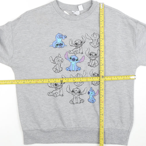 Disney Women's Grey Stitch Sweatshirt XS Crew Neck Pullover