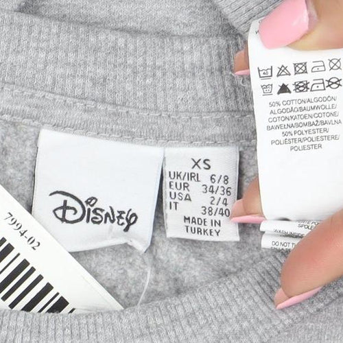 Disney Women's Grey Stitch Sweatshirt XS Crew Neck Pullover