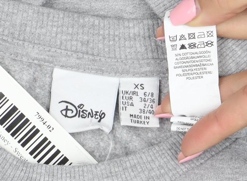 Disney Women's Grey Stitch Sweatshirt XS Crew Neck Pullover