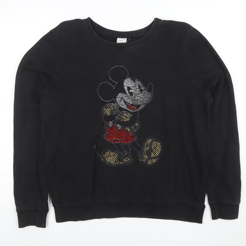 Disney Women Black Mickey Mouse Sequin Sweatshirt Size 14
