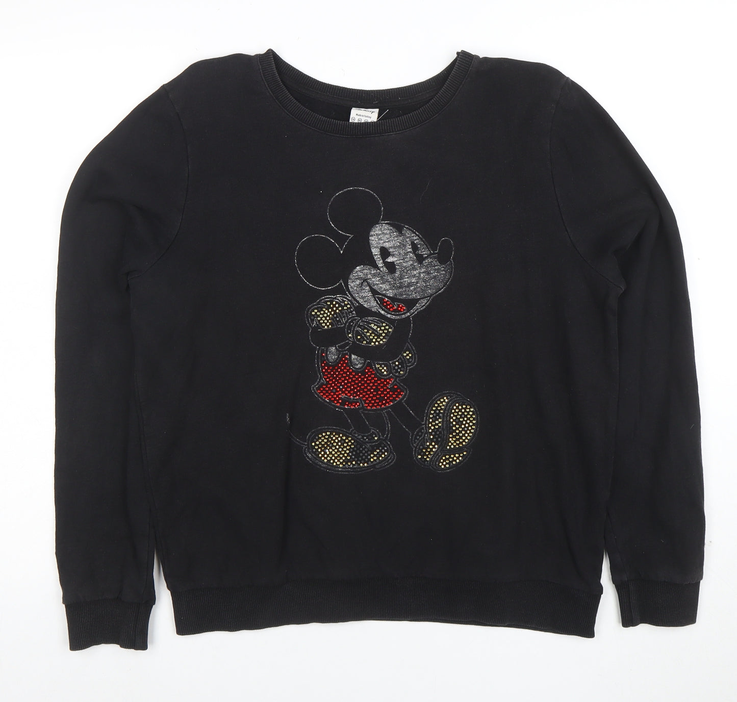 Disney Women Black Mickey Mouse Sequin Sweatshirt Size 14