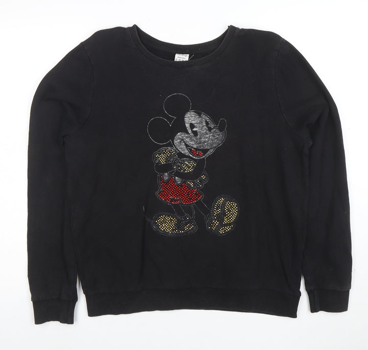Disney Women Black Mickey Mouse Sequin Sweatshirt Size 14