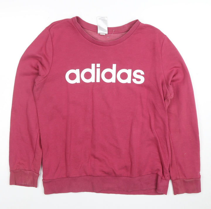 Adidas Womens Pink Cotton Blend Pullover Sweatshirt Size L 16-18