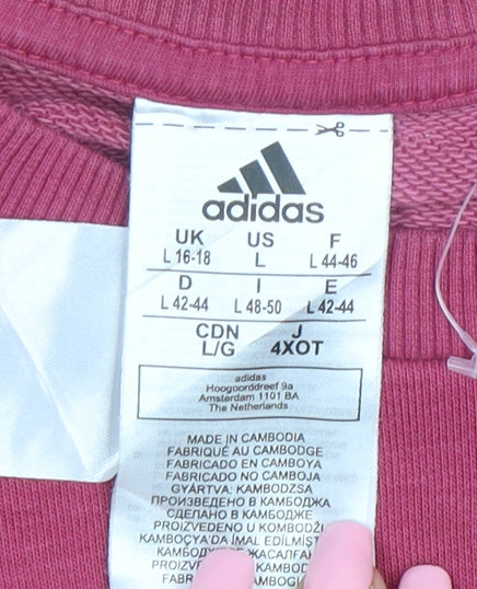 Adidas Womens Pink Cotton Blend Pullover Sweatshirt Size L 16-18