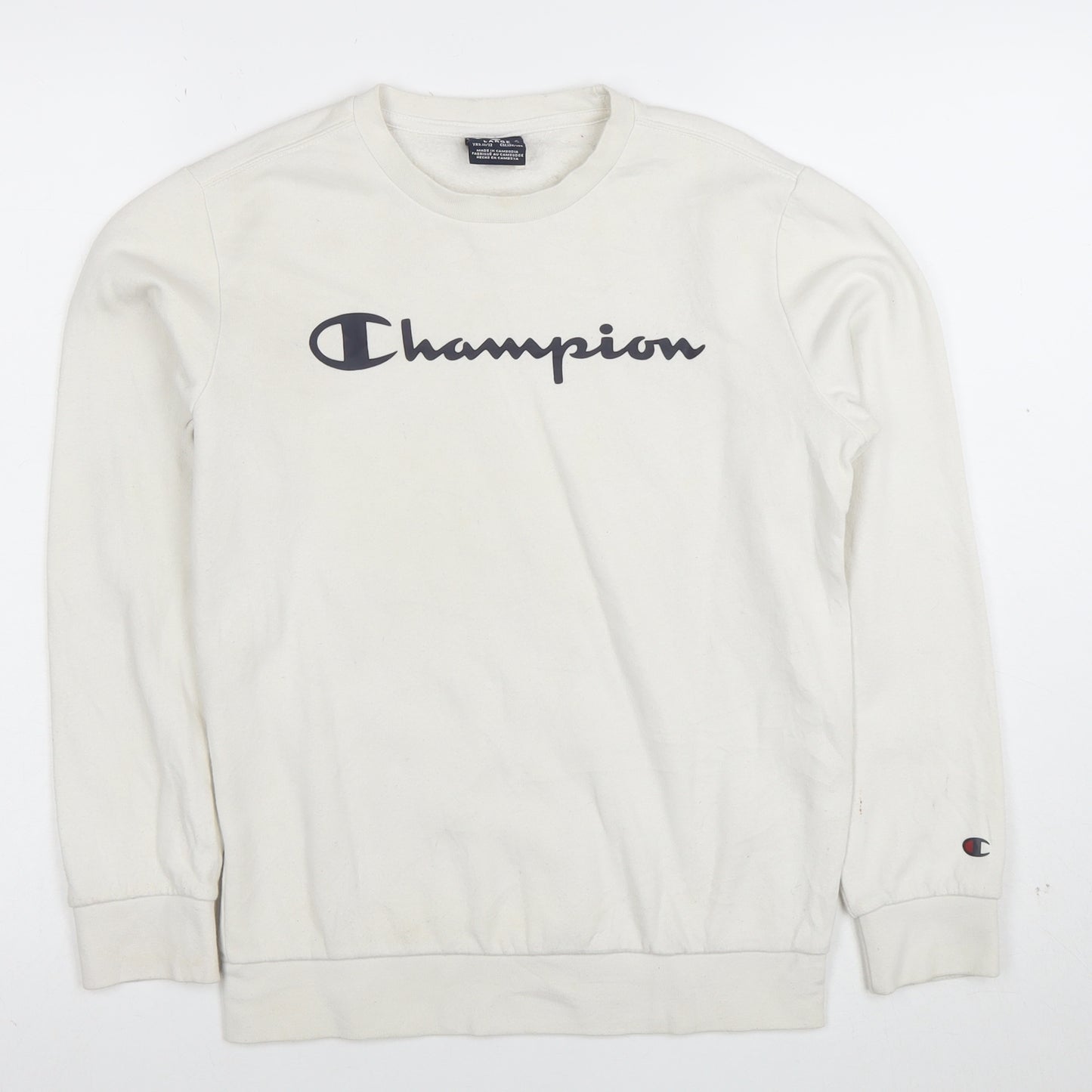 Champion Boys Ivory Large Crew Neck Pullover Sweatshirt with Logo Print