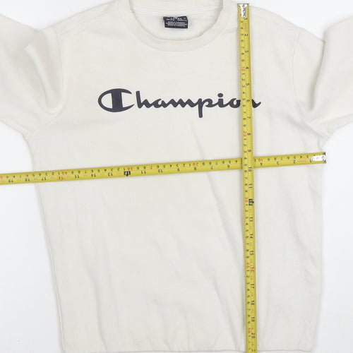 Champion Boys Ivory Large Crew Neck Pullover Sweatshirt with Logo Print