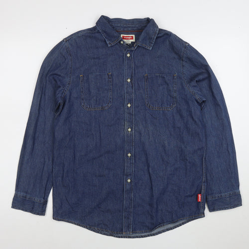 Wrangler Women's Blue Denim Button-Up Shirt Size 14 Long Sleeve