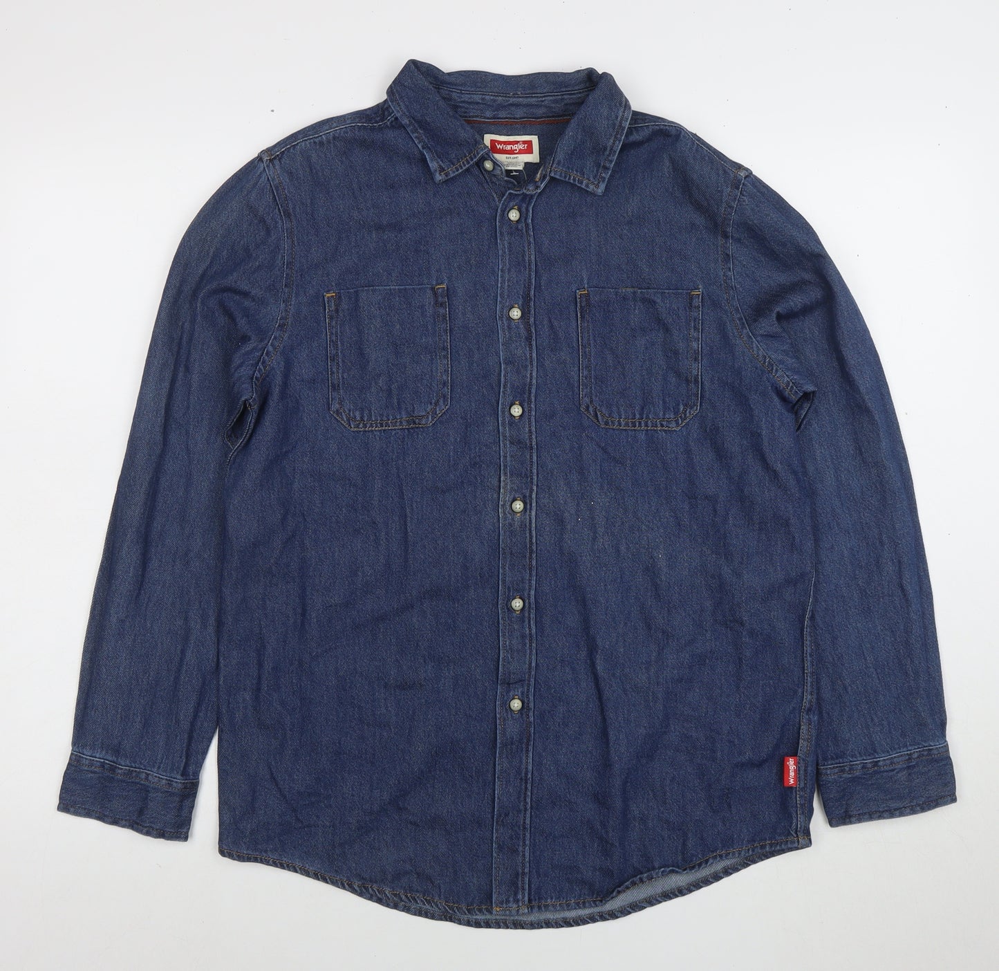 Wrangler Women's Blue Denim Button-Up Shirt Size 14 Long Sleeve