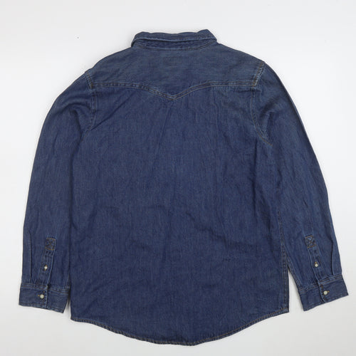 Wrangler Women's Blue Denim Button-Up Shirt Size 14 Long Sleeve