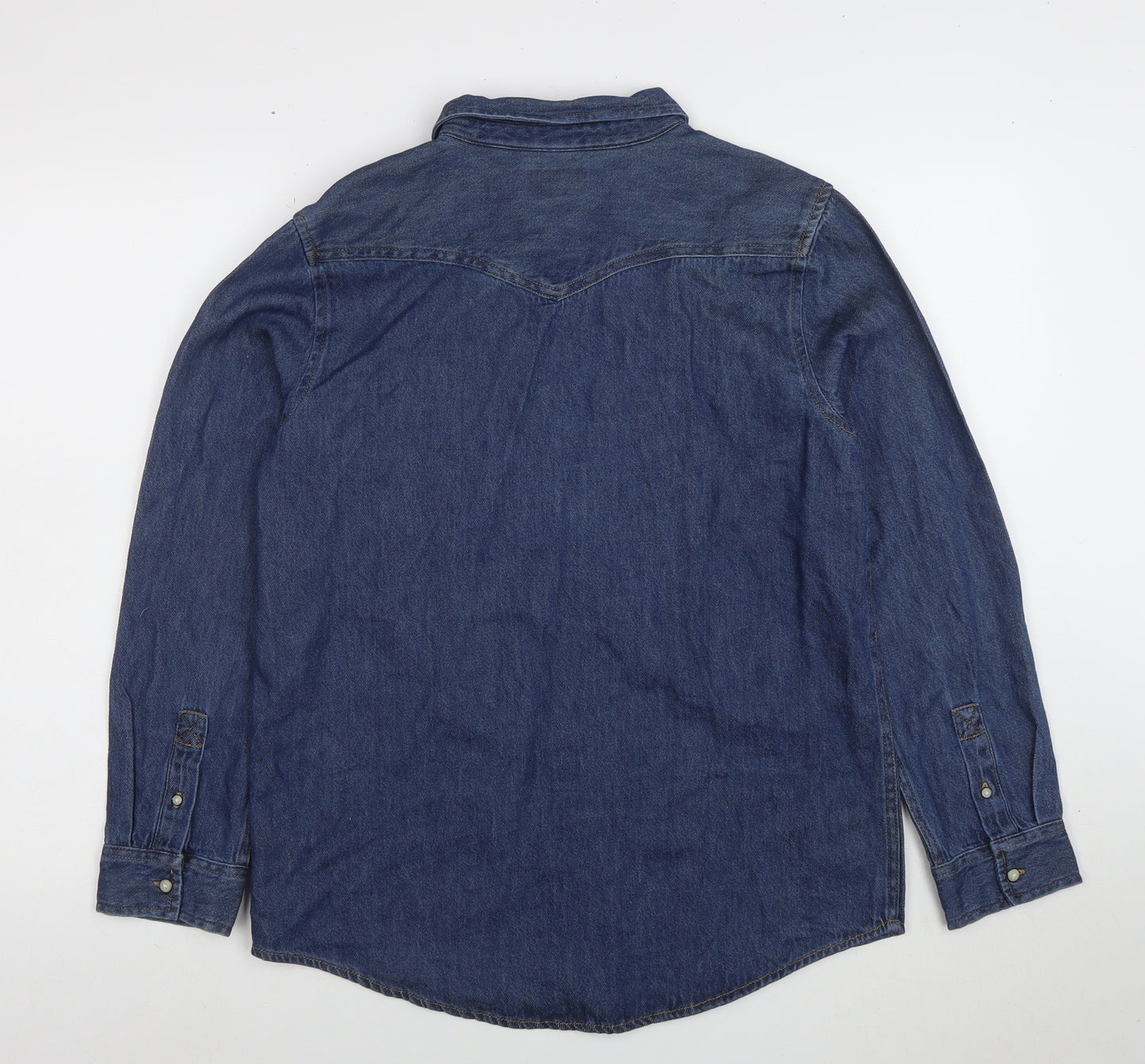 Wrangler Women's Blue Denim Button-Up Shirt Size 14 Long Sleeve