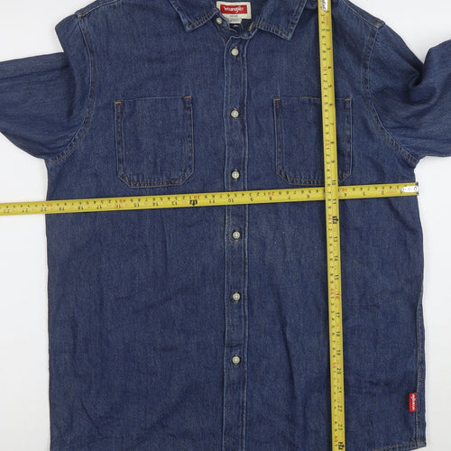 Wrangler Women's Blue Denim Button-Up Shirt Size 14 Long Sleeve