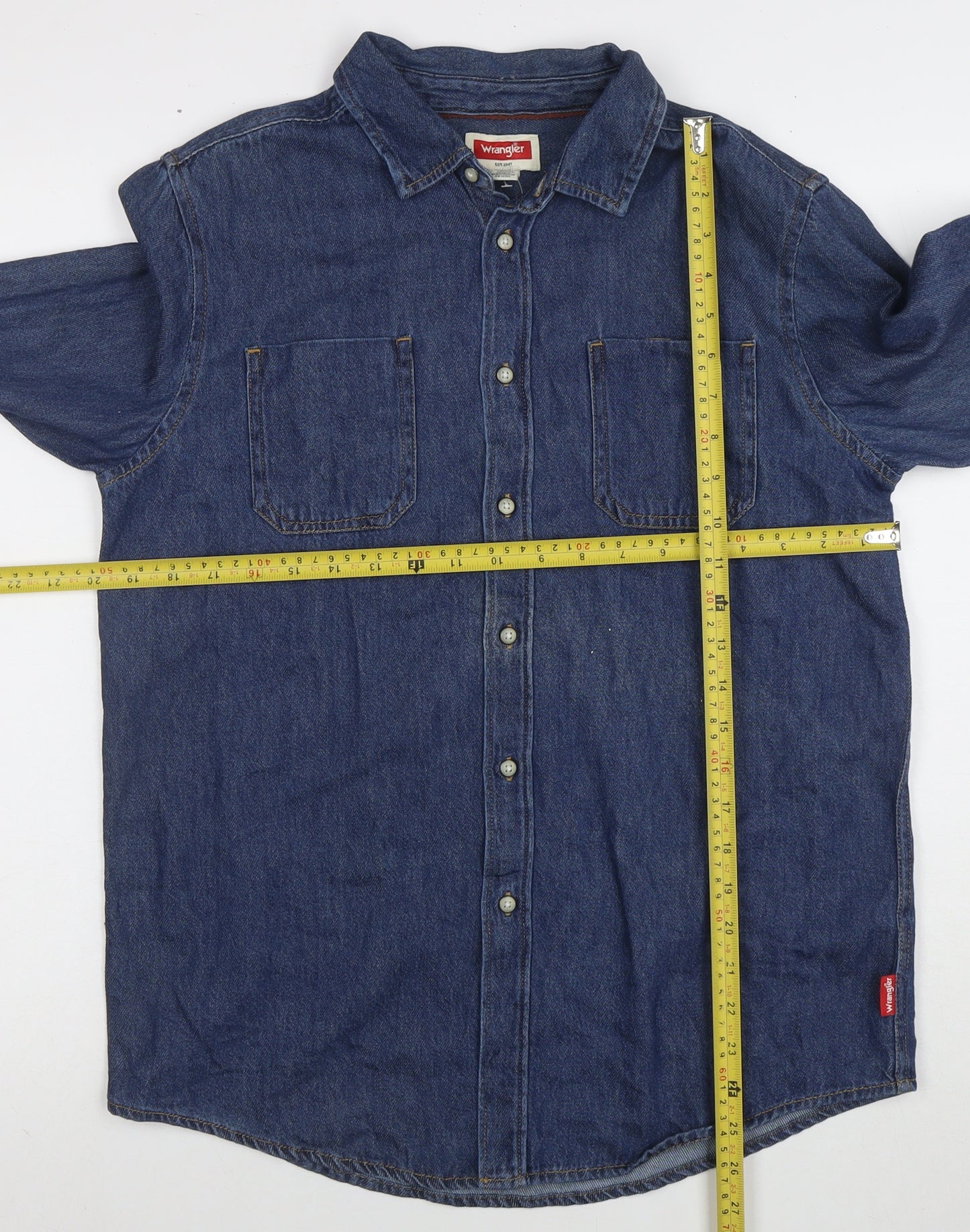 Wrangler Women's Blue Denim Button-Up Shirt Size 14 Long Sleeve
